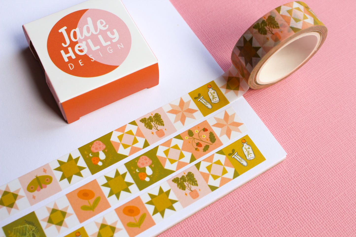 Green & Pink Plants Patchwork Washi Tape