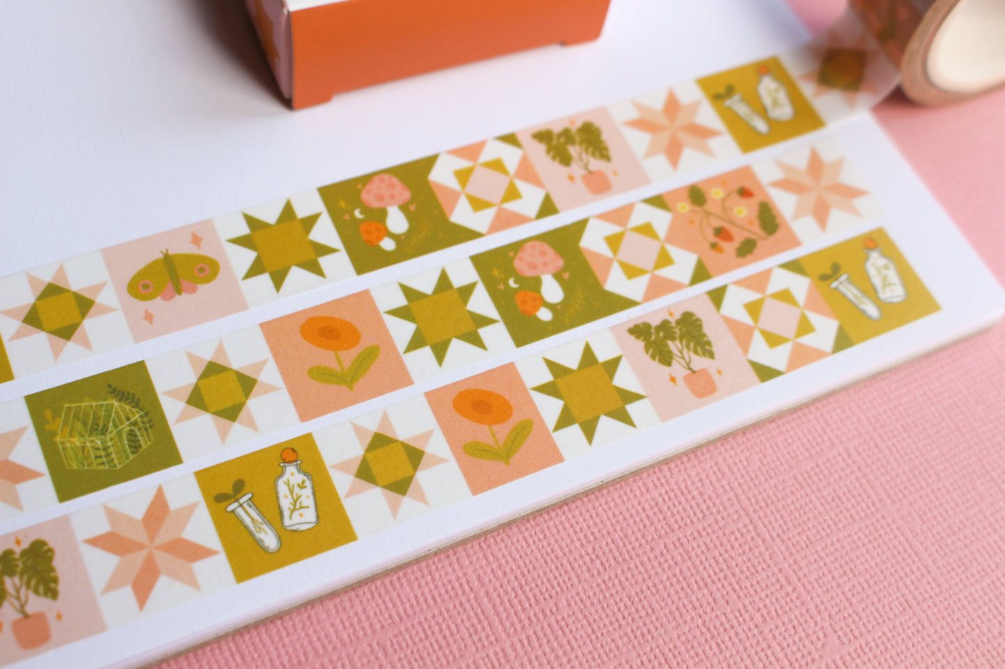 Green & Pink Plants Patchwork Washi Tape
