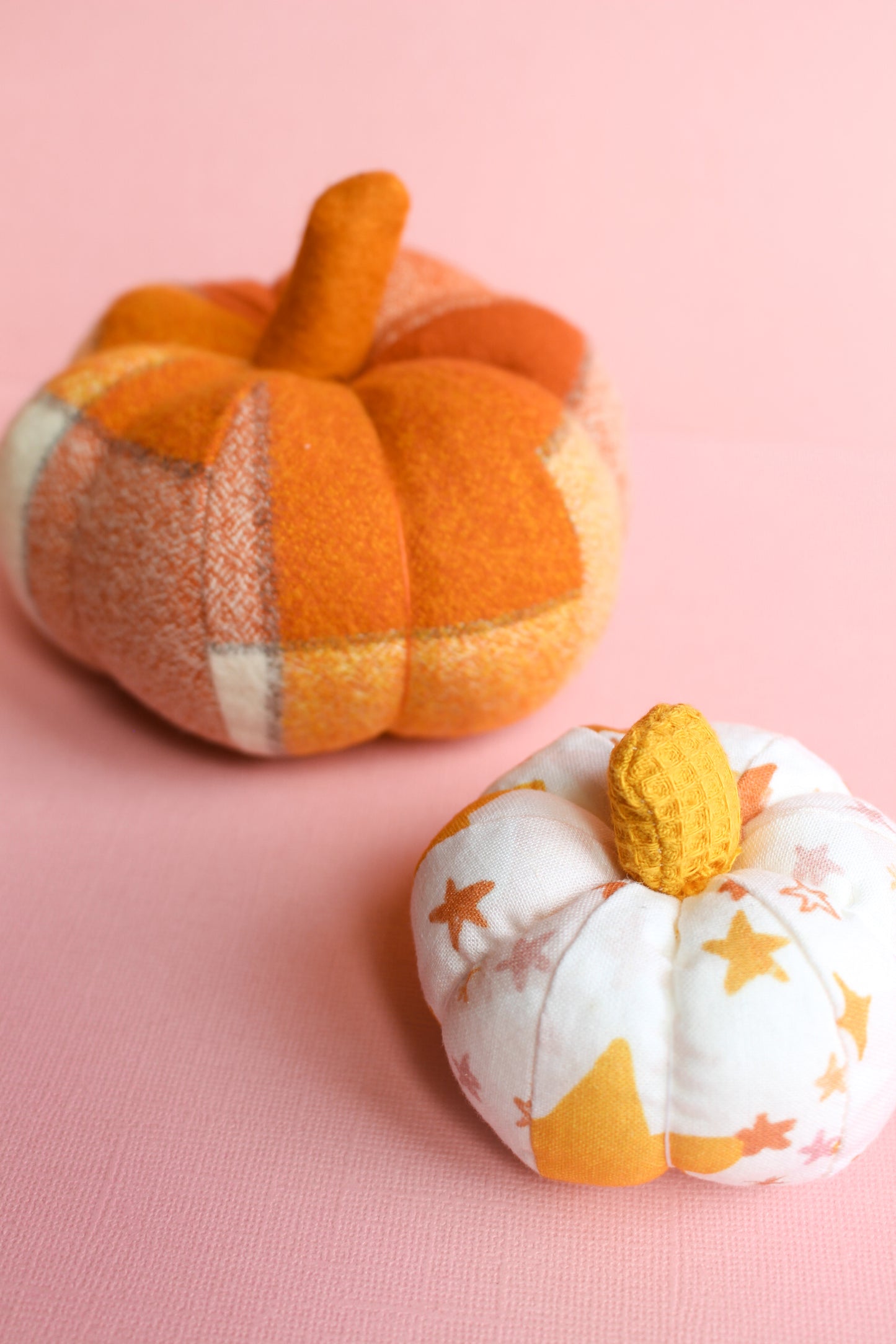 Handmade Fabric Pumpkin Set of 2 - Autumn Plaid & Stars