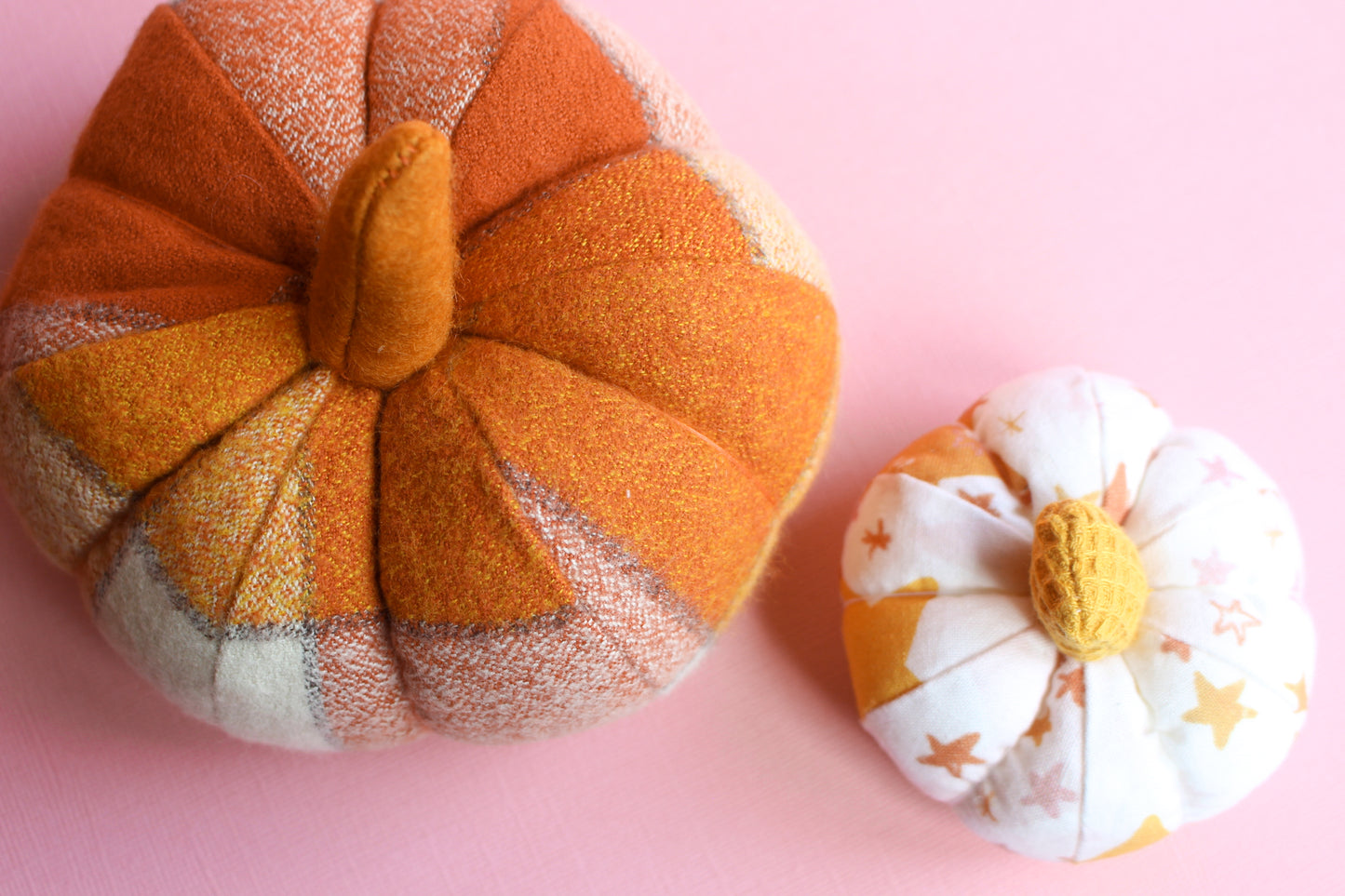 Handmade Fabric Pumpkin Set of 2 - Autumn Plaid & Stars