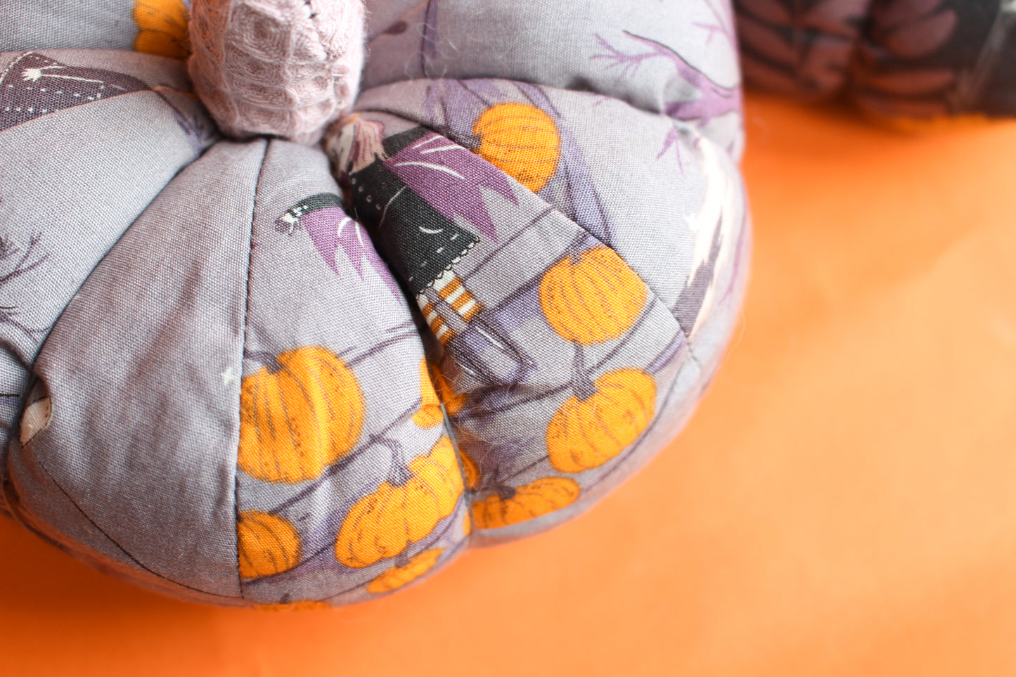 Handmade Fabric Pumpkin Set of 2 - Halloween Scene & Floral Webs