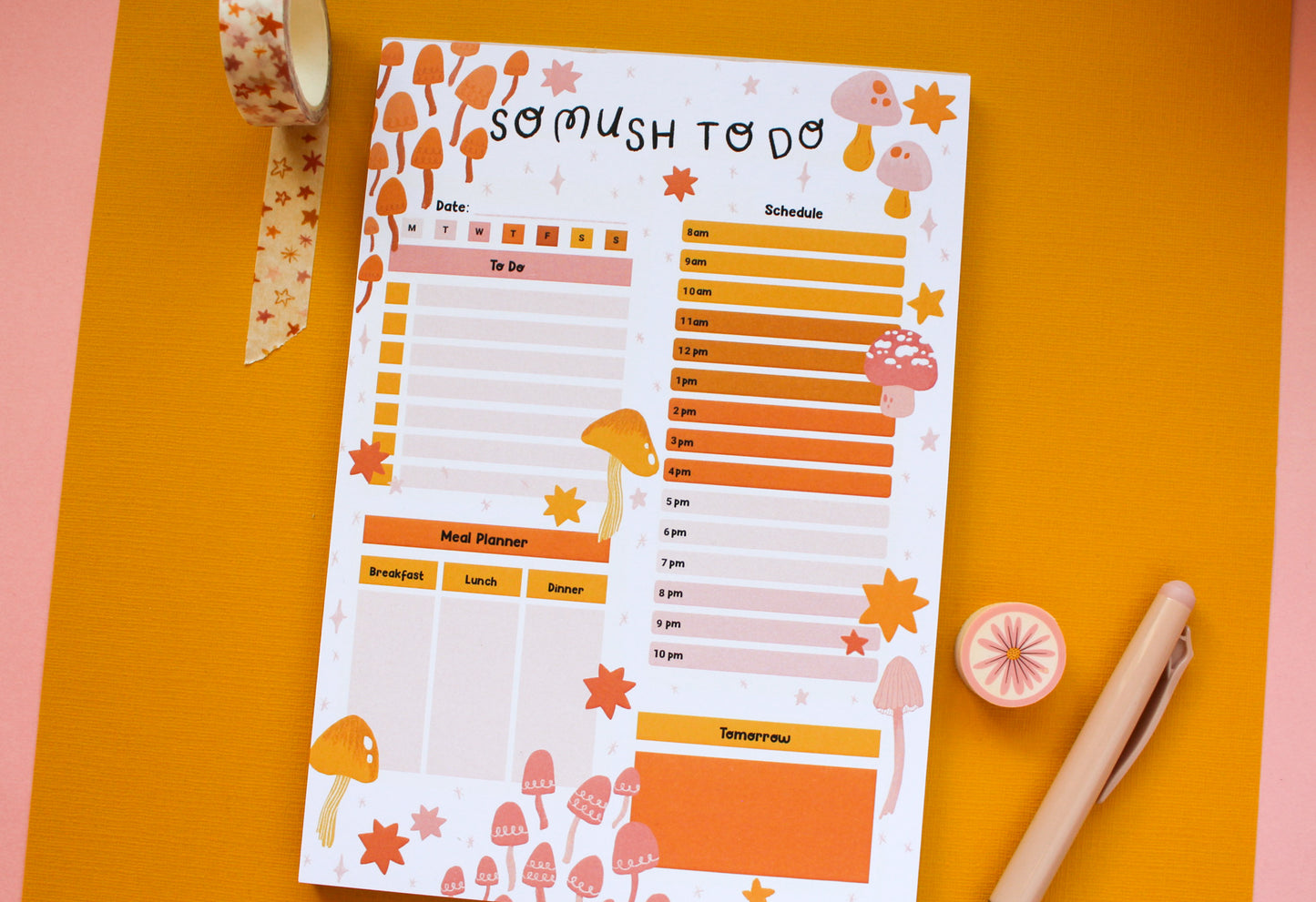 A5 Daily Planner Mushroom 'so mush to do'  Notepad - Colourful Stationery, Organisation, To Do