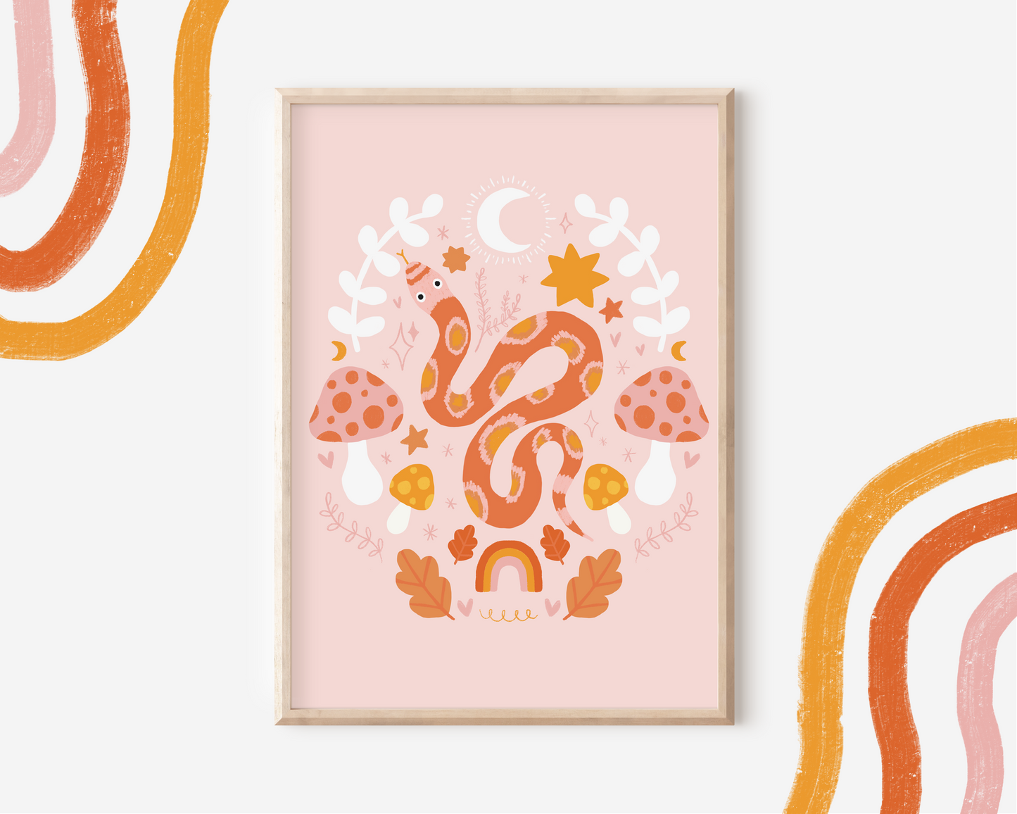 Autumnal Snake Toadstool Illustration Print - Cottage core - A5